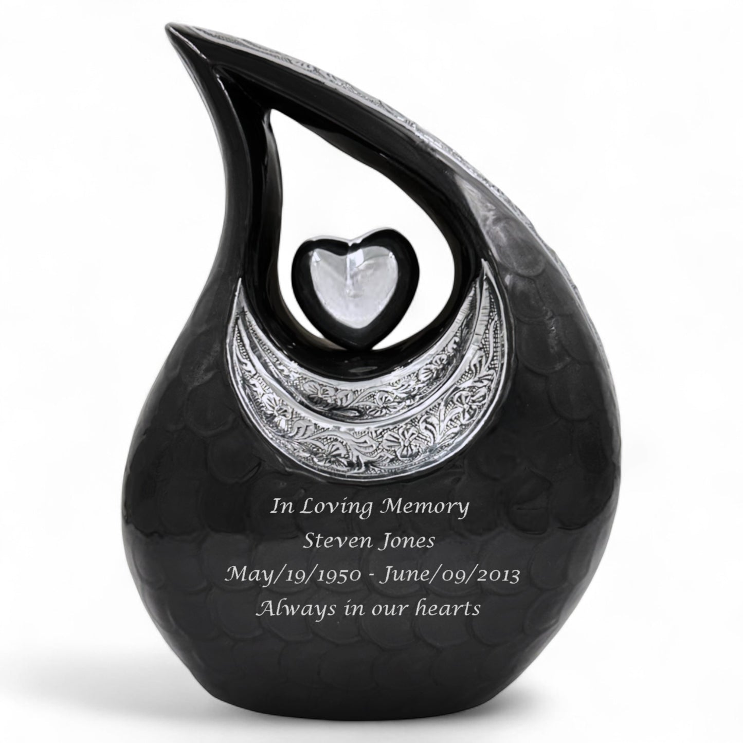 Black Adult Cremation Urn – 220 Cubic Inches – Memorial & Funeral Urn for Human Ashes