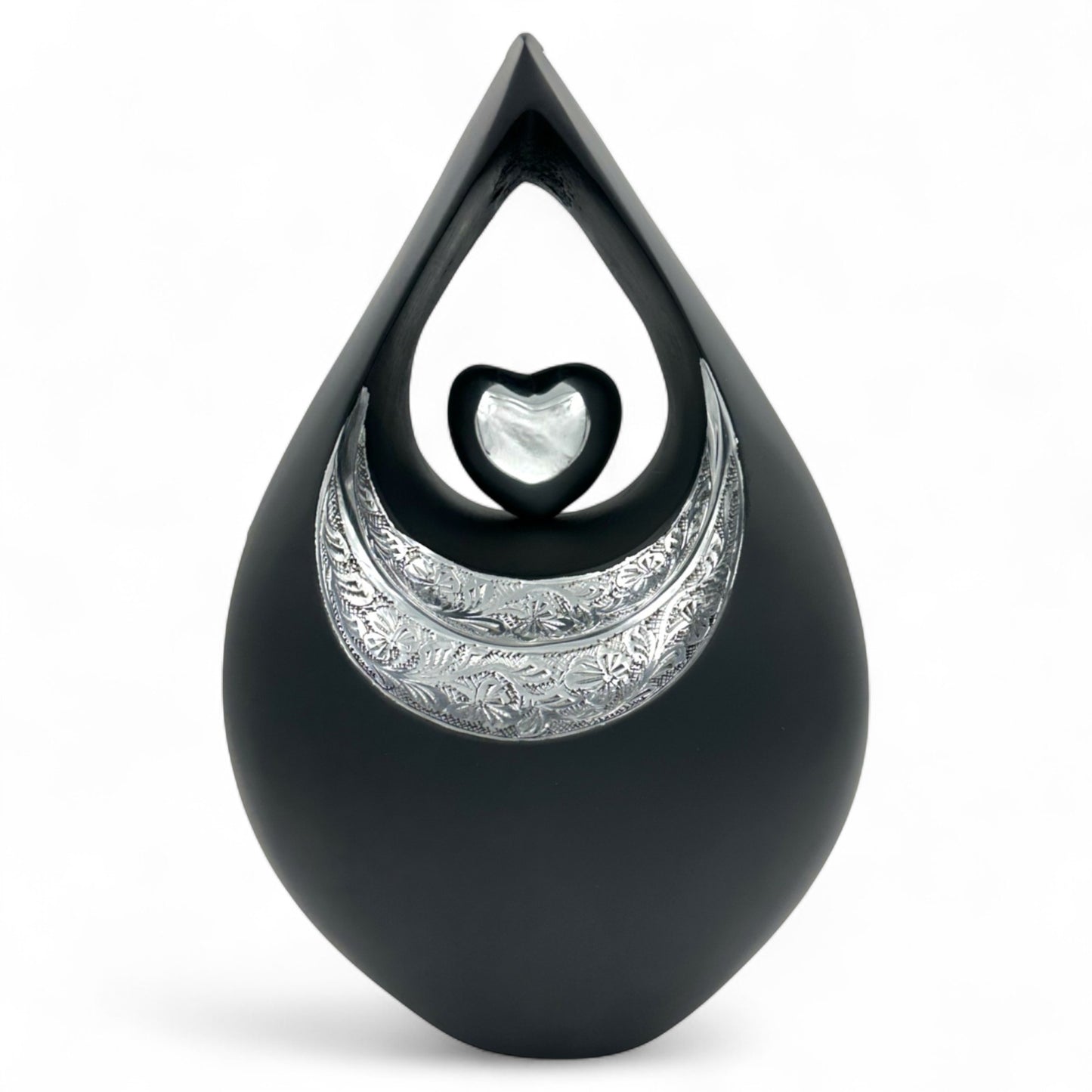 Elegant Black Teardrop Cremation Urn for Human Ashes – Personalized Adult Urn with Matte Finish for Funeral, Memorial, or Burial