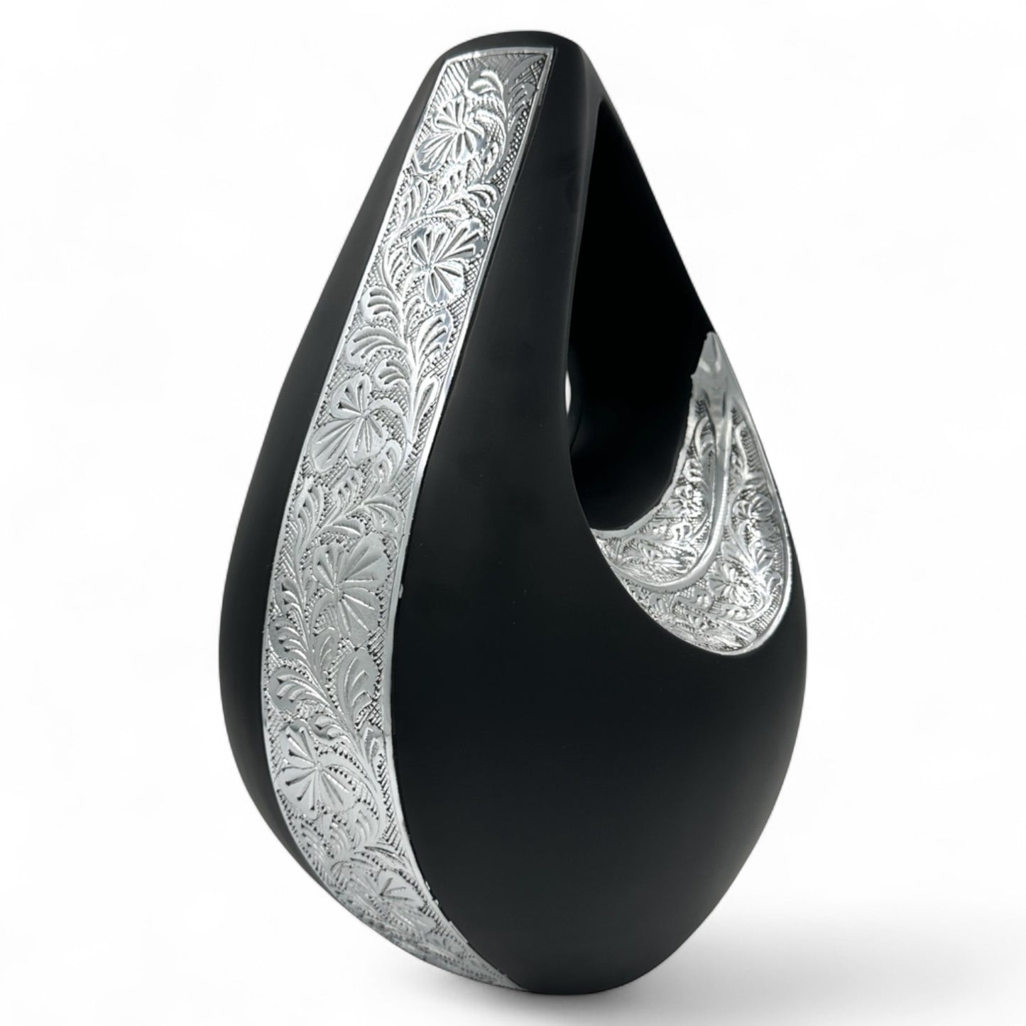 Elegant Black Teardrop Cremation Urn for Human Ashes – Personalized Adult Urn with Matte Finish for Funeral, Memorial, or Burial