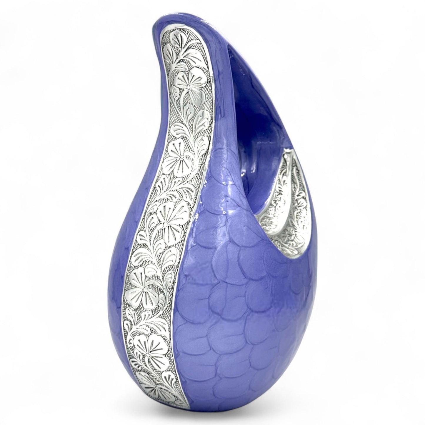 Purple Teardrop Cremation Urn with Silver Heart & Cardinals – Adult Urn, Medium & Large Sizes, Personalized Memorial Keepsake