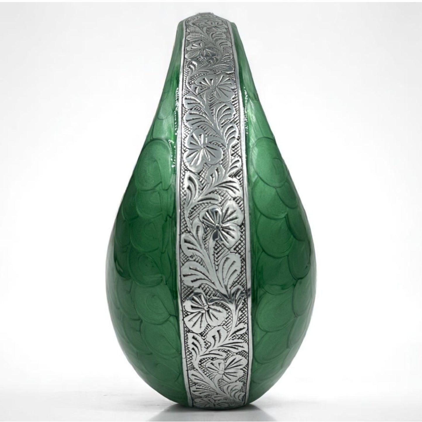 Green Teardrop Cremation Urn with Engraved Silver Detail and Heart – Personalized Adult Memorial Urn for Human Ashes – Elegant Funeral Urn with Velvet Bag