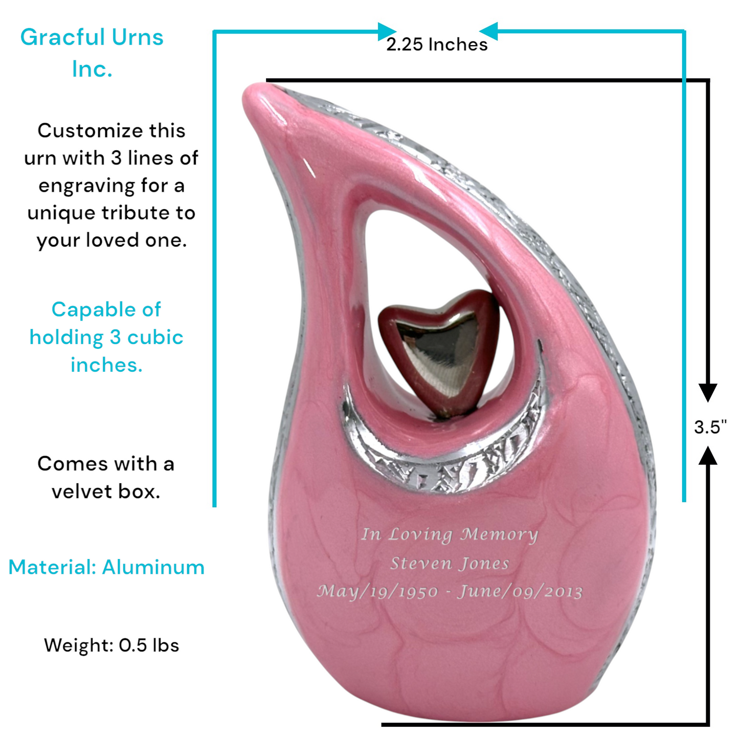 Pink Teardrop Keepsake Urn – Mini Urn for Ashes – Small Sharing Urn for Family