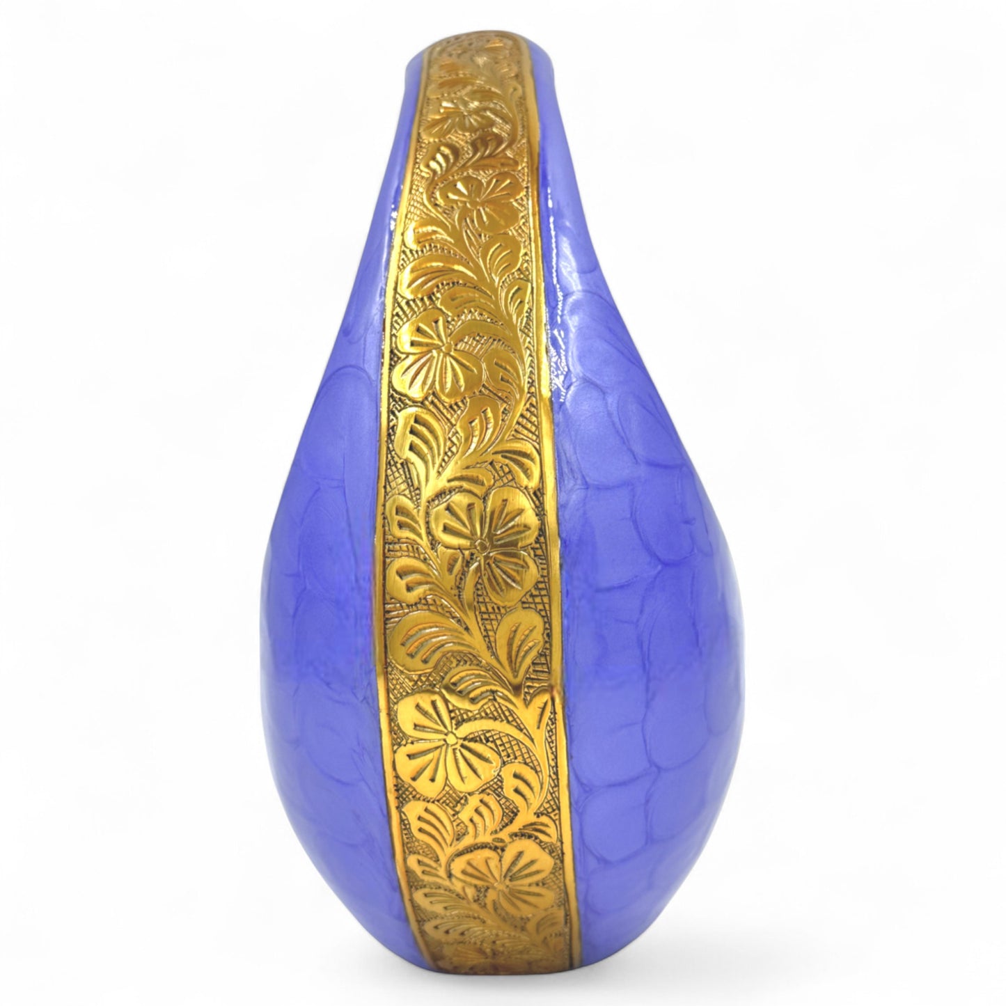 Purple Teardrop Cremation Urn with Gold Heart — Hand-Engraved Floral Design — Personalized Adult Memorial Urn for Human Ashes