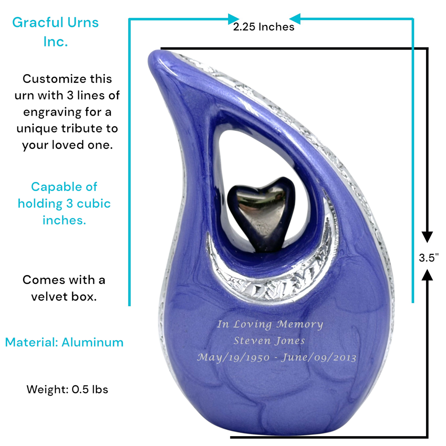 Purple Teardrop Keepsake Urn – Small Mini Urn for Ashes – Perfect for Sharing with Family