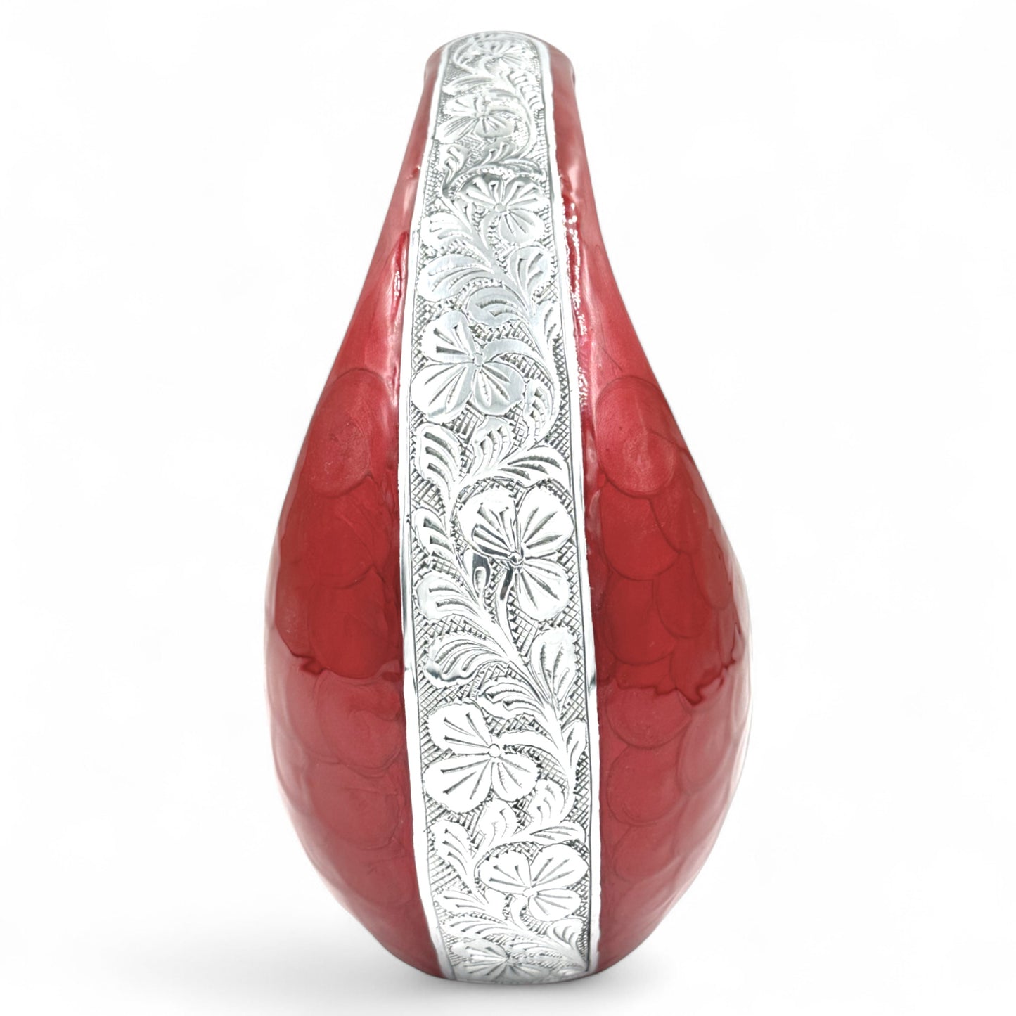 Red Teardrop Cremation Urn with Engraved Silver Detail and Heart – Personalized Adult Memorial Urn for Human Ashes – Elegant Funeral Urn with Velvet Bag