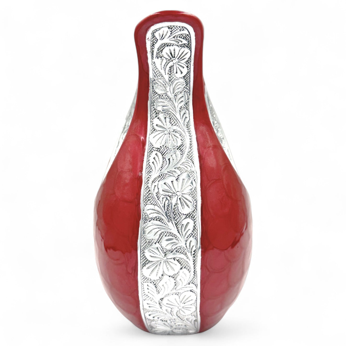 Red Teardrop Cremation Urn with Engraved Silver Detail and Heart – Personalized Adult Memorial Urn for Human Ashes – Elegant Funeral Urn with Velvet Bag