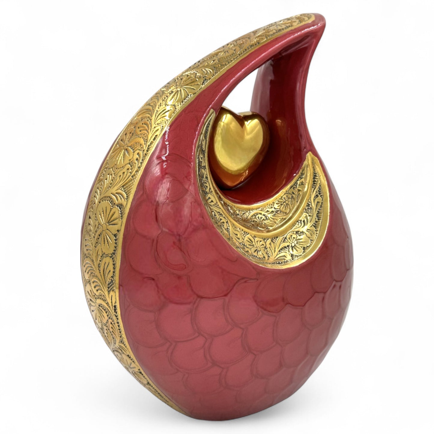 Red Teardrop Cremation Urn with Gold Heart – Personalized Memorial Urn for Adult Ashes – Engraved Funeral Urn – Elegant Keepsake