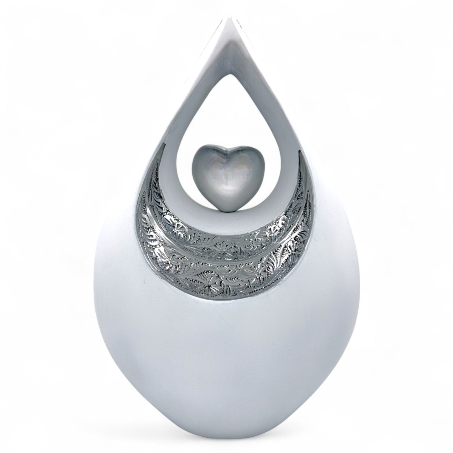 Personalized White Teardrop Cremation Urn for Ashes – Matte Finish Adult Memorial Urn