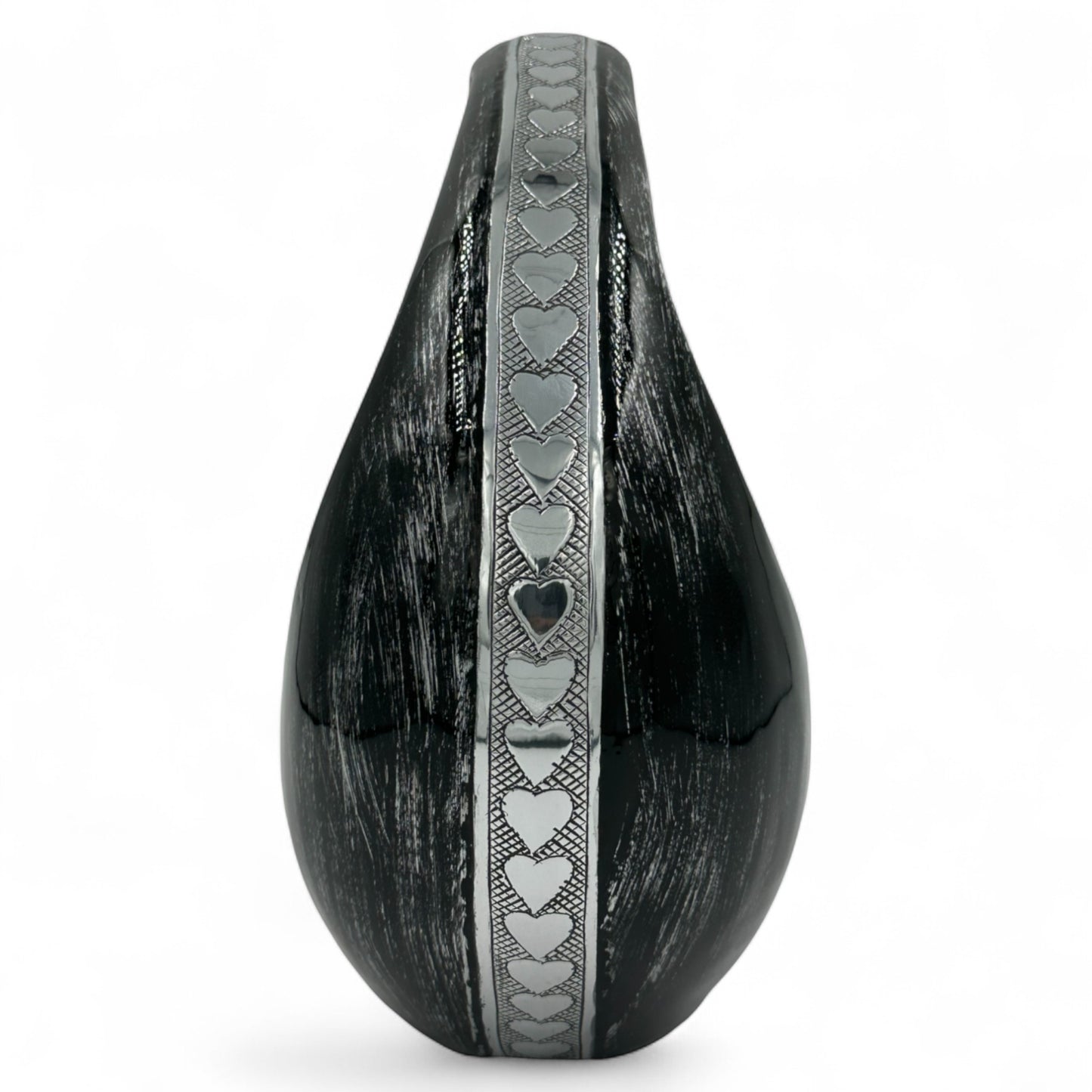 Black Teardrop Cremation Urn with Silver Heart – Personalized Adult Memorial Urn for Human Ashes – Elegant Engraved Funeral Urn with Velvet Bag