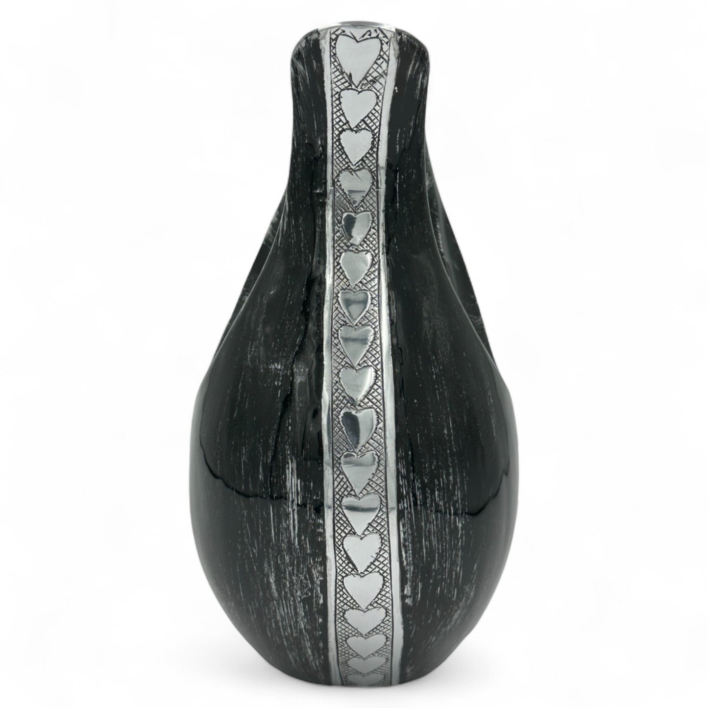 Black Teardrop Cremation Urn with Silver Heart – Personalized Adult Memorial Urn for Human Ashes – Elegant Engraved Funeral Urn with Velvet Bag