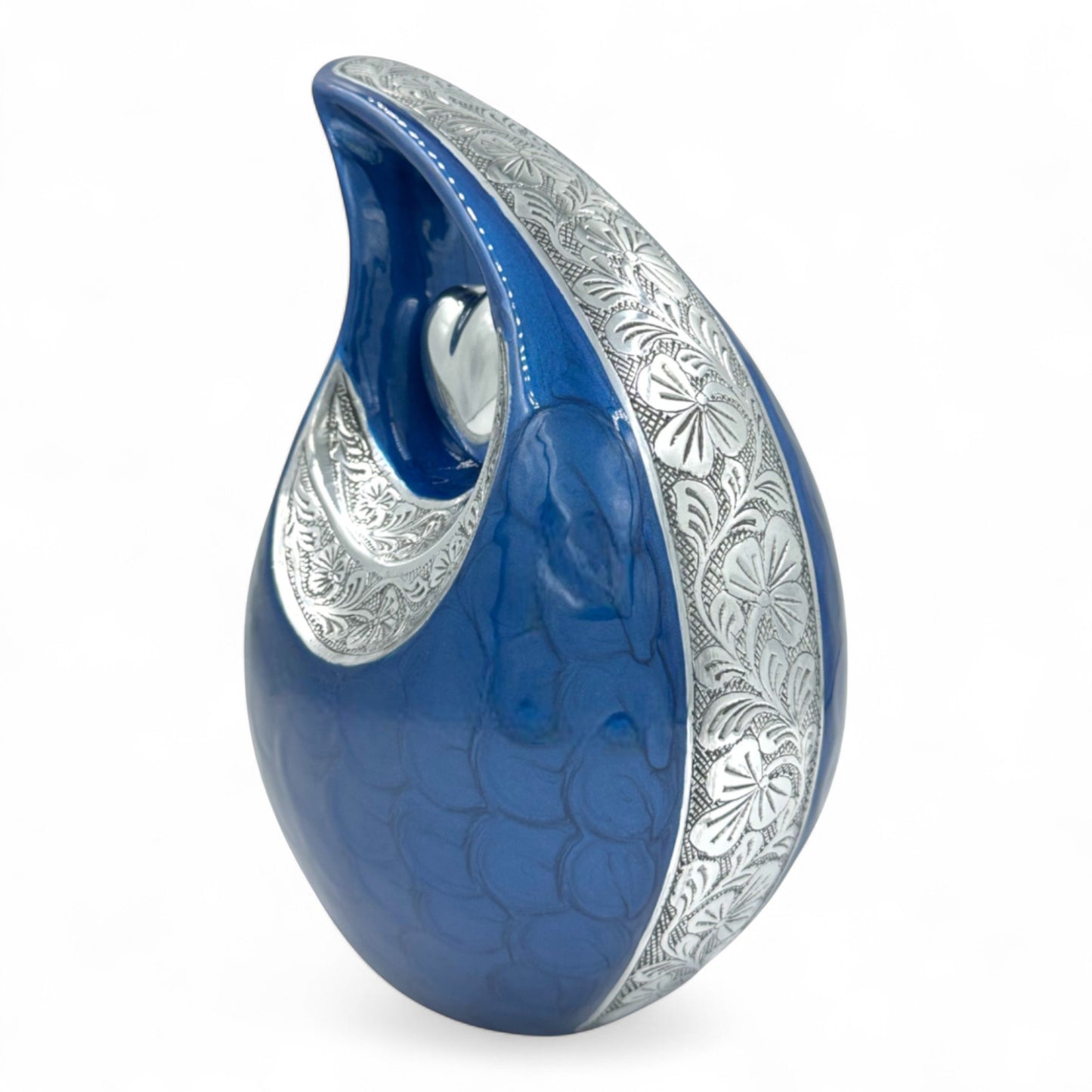 Elegant Blue Teardrop Cremation Urn for Adults with Velvet Bag – Personalized Memorial Urn
