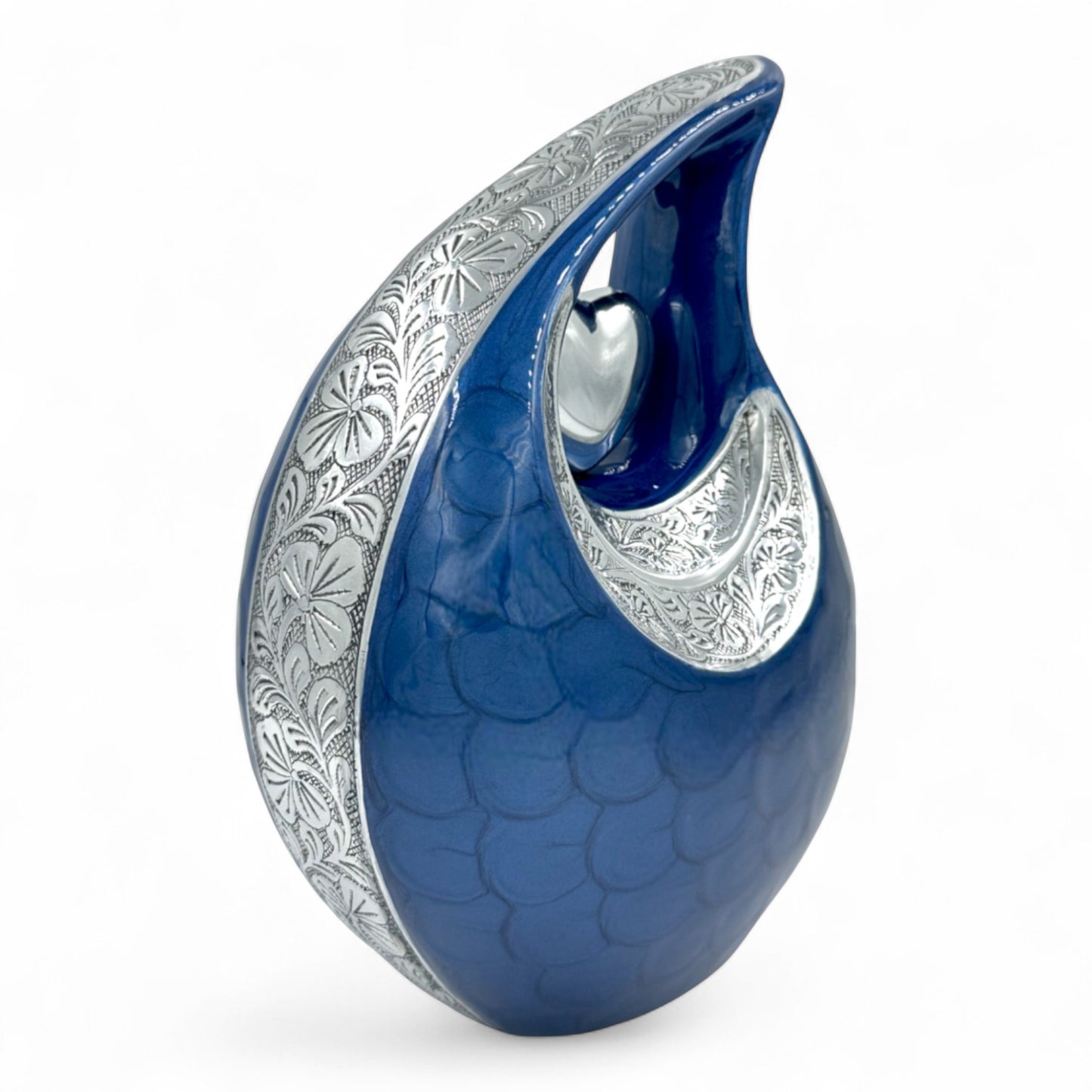 Elegant Blue Teardrop Cremation Urn for Adults with Velvet Bag – Personalized Memorial Urn