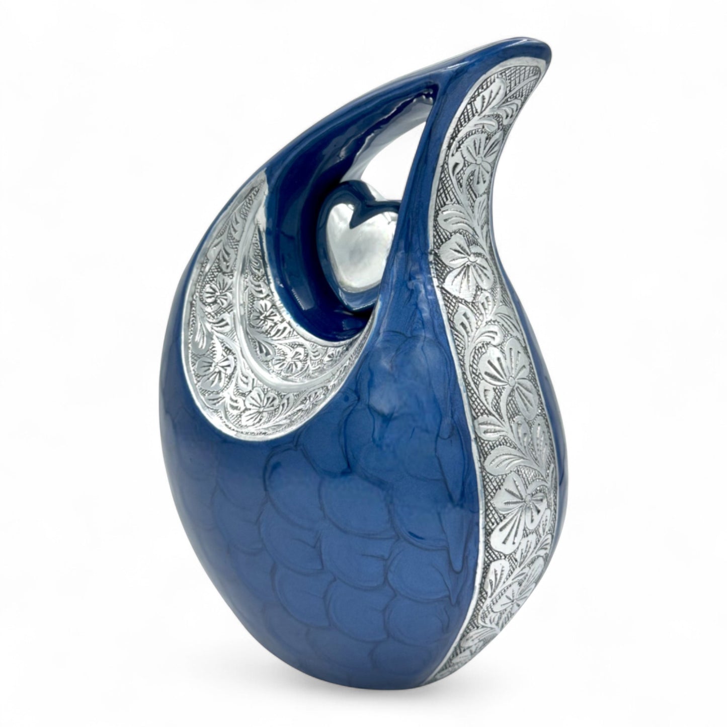 Elegant Blue Teardrop Cremation Urn for Adults with Velvet Bag – Personalized Memorial Urn