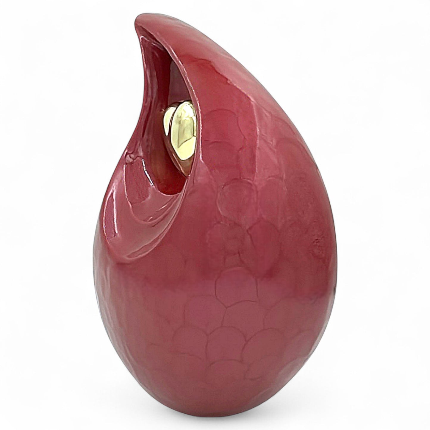 Red Teardrop Cremation Urn with Gold Heart – Hand Engraved Memorial Urn – Personalized Adult Funeral Urn for Human Ashes