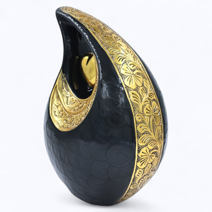 Black Adult Teardrop Cremation Urn – Personalized Funeral Urn with Velvet Bag for Human Ashes