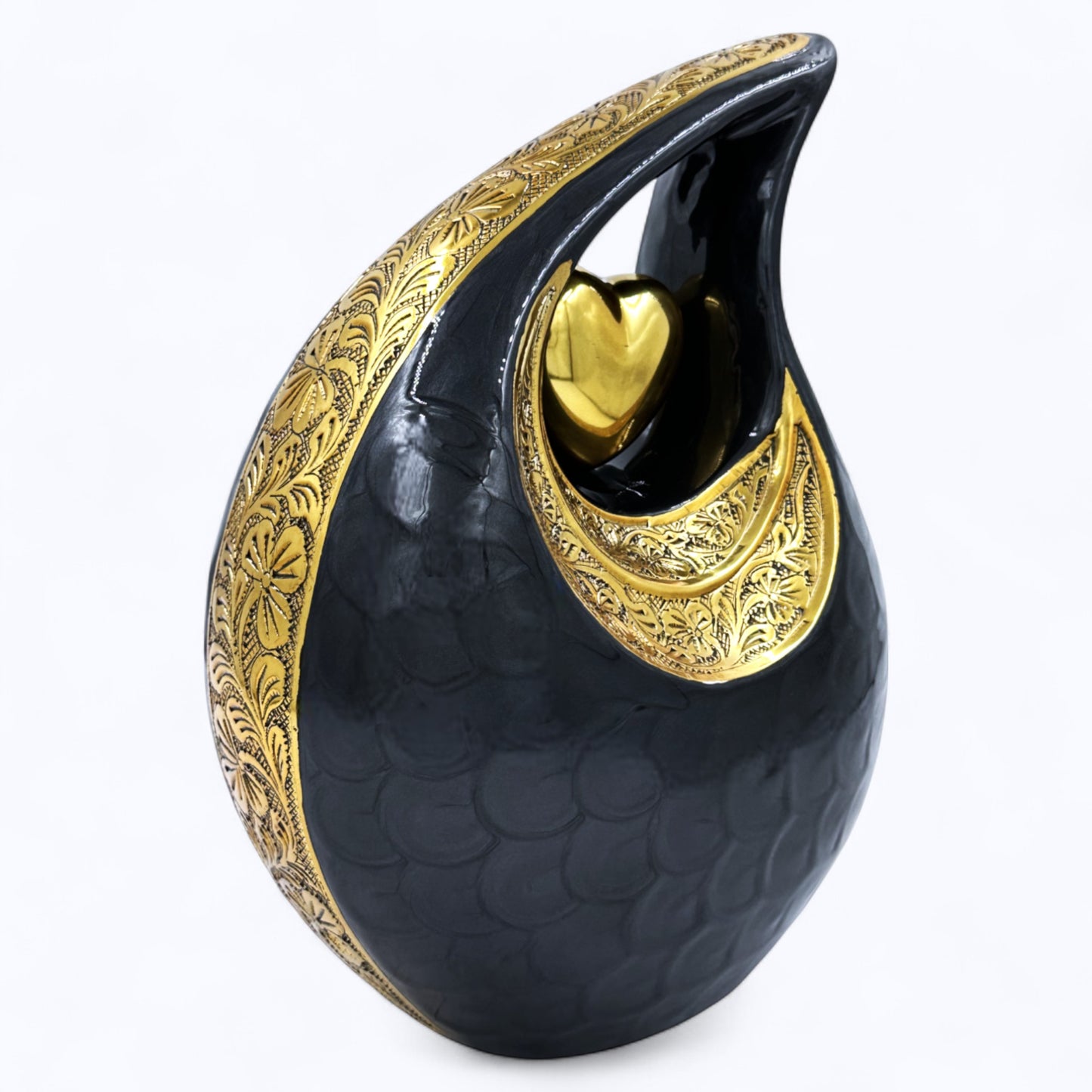 Black Adult Teardrop Cremation Urn – Personalized Funeral Urn with Velvet Bag for Human Ashes
