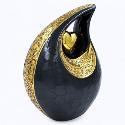 Black Adult Teardrop Cremation Urn – Personalized Funeral Urn with Velvet Bag for Human Ashes