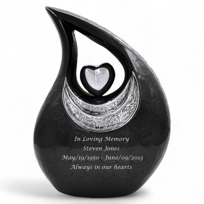 Black Adult Cremation Urn – 220 Cubic Inches – Memorial & Funeral Urn for Human Ashes