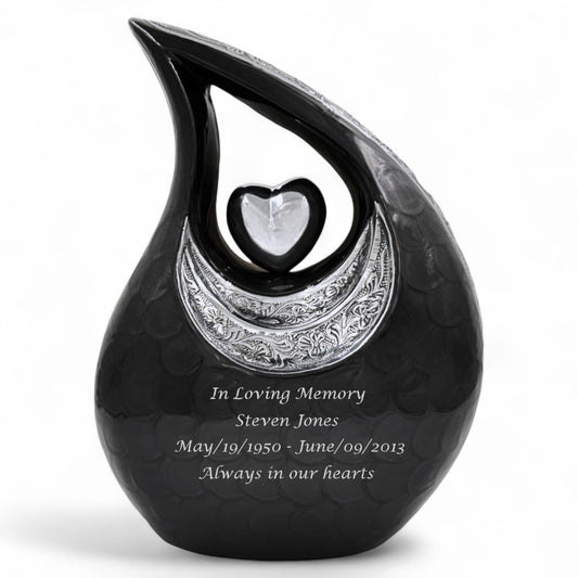 Black Adult Cremation Urn – 220 Cubic Inches – Memorial & Funeral Urn for Human Ashes