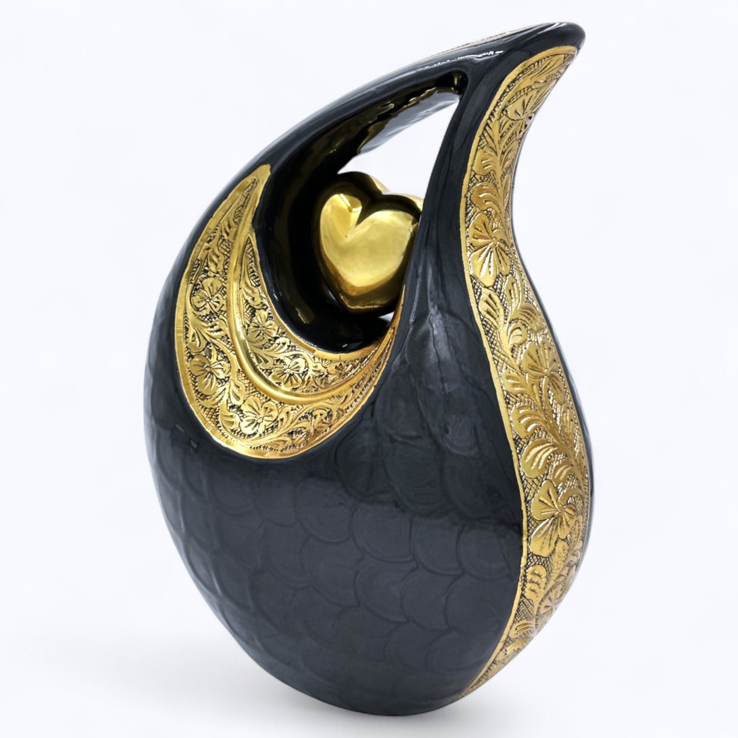 Black Adult Teardrop Cremation Urn – Personalized Funeral Urn with Velvet Bag for Human Ashes