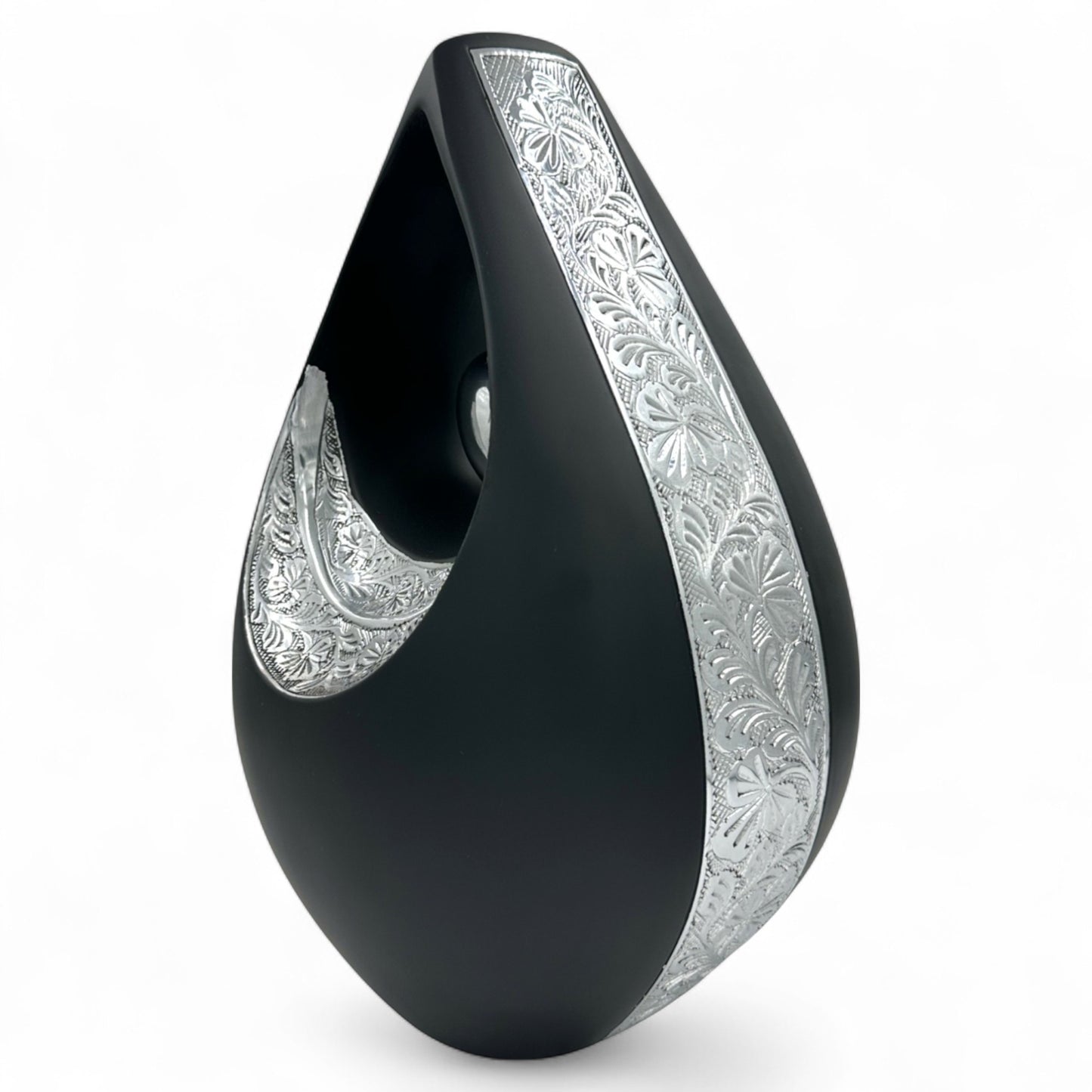 Elegant Black Teardrop Cremation Urn for Human Ashes – Personalized Adult Urn with Matte Finish for Funeral, Memorial, or Burial