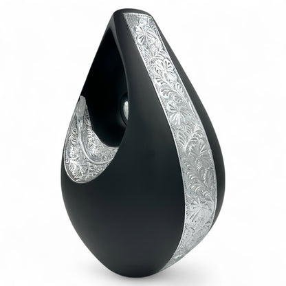 Elegant Black Teardrop Cremation Urn for Human Ashes – Personalized Adult Urn with Matte Finish for Funeral, Memorial, or Burial