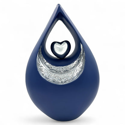 Personalized Blue Teardrop Cremation Urn for Ashes – Matte Finish Adult Memorial Urn