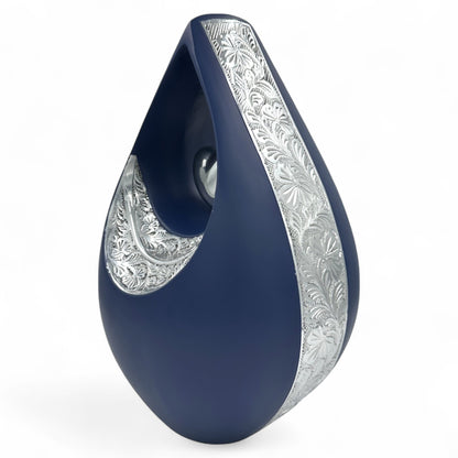 Personalized Blue Teardrop Cremation Urn for Ashes – Matte Finish Adult Memorial Urn