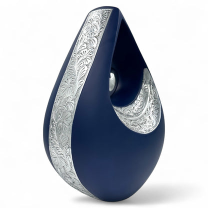 Personalized Blue Teardrop Cremation Urn for Ashes – Matte Finish Adult Memorial Urn