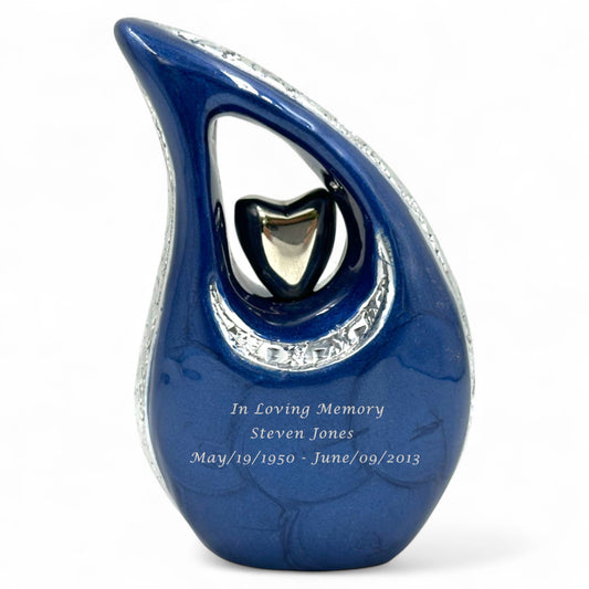 Blue Teardrop Keepsake Urn – Mini Urn for Ashes – Small Sharing Urn for Family
