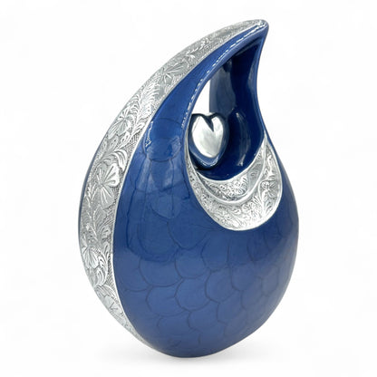 Blue Teardrop Cremation Urn – Personalized Large Adult Urn for Human Ashes – Decorative Memorial Urn