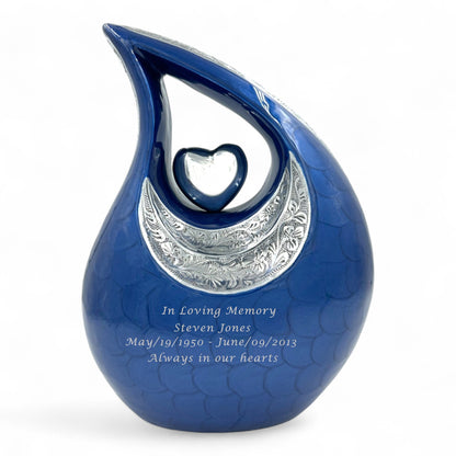 Blue Teardrop Cremation Urn – Personalized Large Adult Urn for Human Ashes – Decorative Memorial Urn