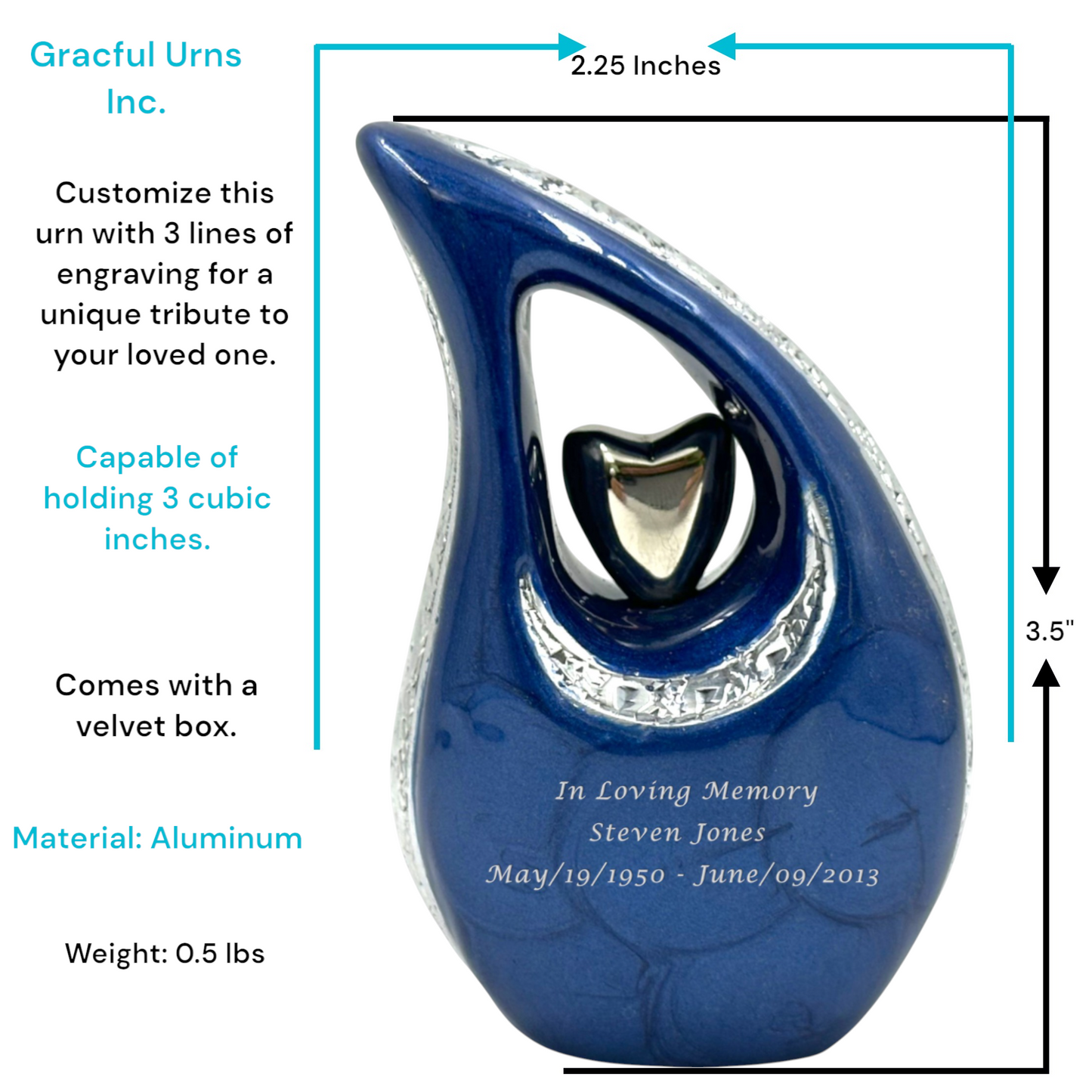 Blue Teardrop Keepsake Urn – Mini Urn for Ashes – Small Sharing Urn for Family