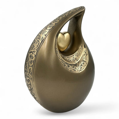 Personalized Brown Teardrop Cremation Urn with Heart – Large
