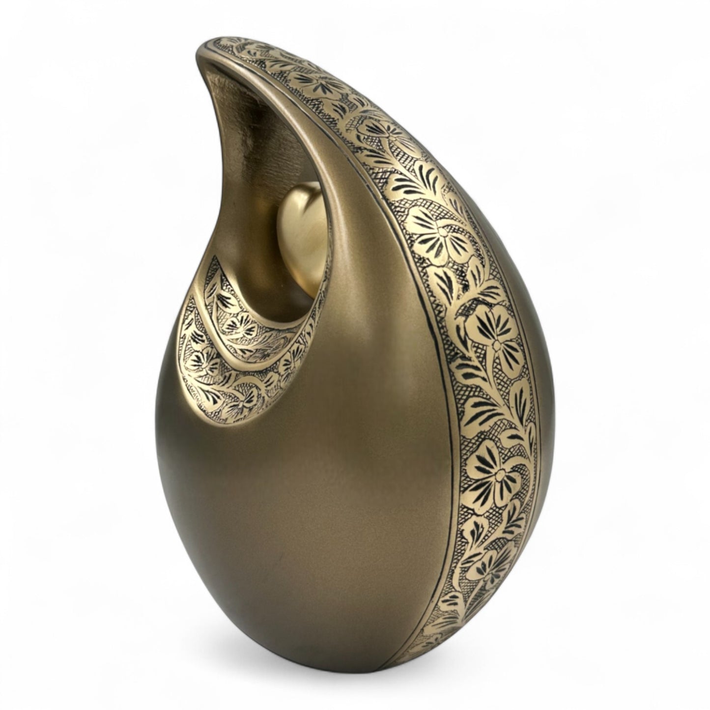 Brown Teardrop Cremation Urn with Heart – Engraved Personalized Urn for Human Ashes – Adult Memorial & Funeral Urn – Elegant Keepsake Urn