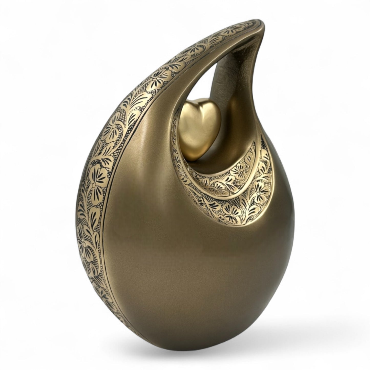 Brown Teardrop Cremation Urn with Heart – Engraved Personalized Urn for Human Ashes – Adult Memorial & Funeral Urn – Elegant Keepsake Urn