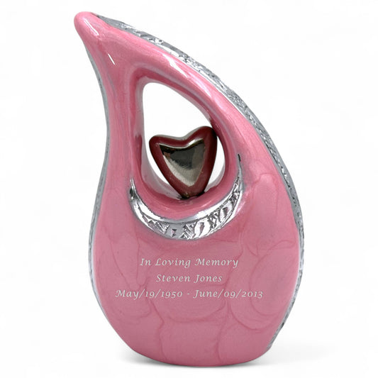 Pink Teardrop Keepsake Urn – Mini Urn for Ashes – Small Sharing Urn for Family
