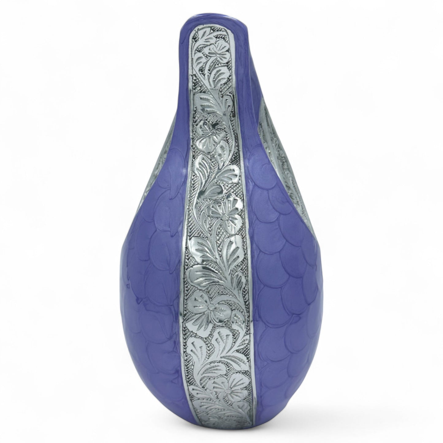 Purple Teardrop Cremation Urn with Engraved Silver Floral Detail – Personalized Adult Memorial Urn for Human Ashes – Elegant Funeral Urn with Velvet Bag