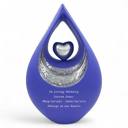 Elegant Purple Teardrop Cremation Urn for Human Ashes – Matte Finish Adult Urn for Burial, Memorial, or Funeral