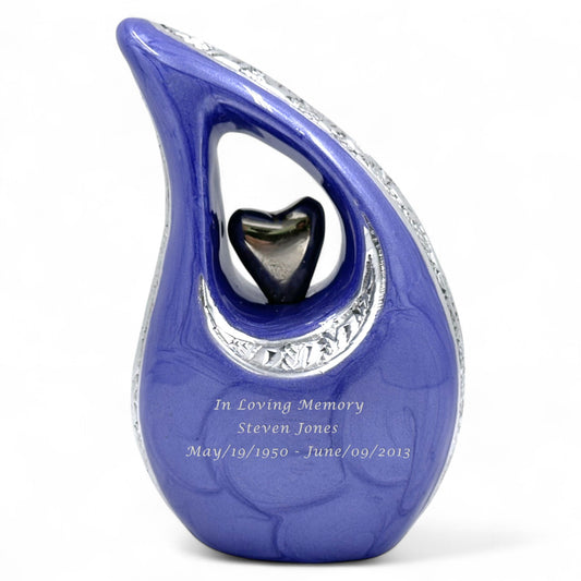 Purple Teardrop Keepsake Urn – Small Mini Urn for Ashes – Perfect for Sharing with Family