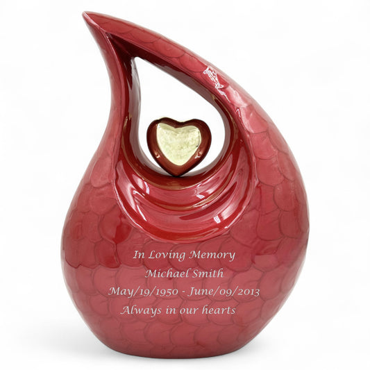 Red Cremation Urn – Personalized Adult Urn for Human Ashes (220 Cubic Inches) with Velvet Bag – Elegant Memorial Urn