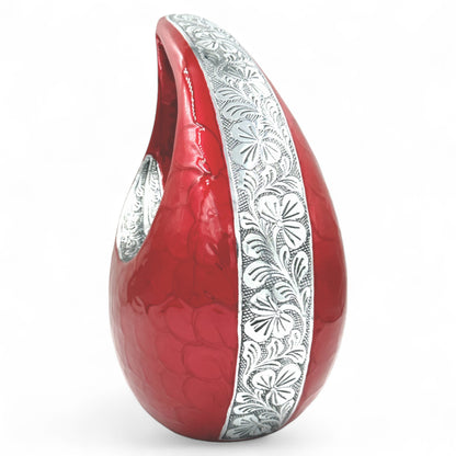 Red Cremation Urn – Personalized Adult Urn for Human Ashes (220 Cubic Inches) with Velvet Bag – Elegant Memorial Urn