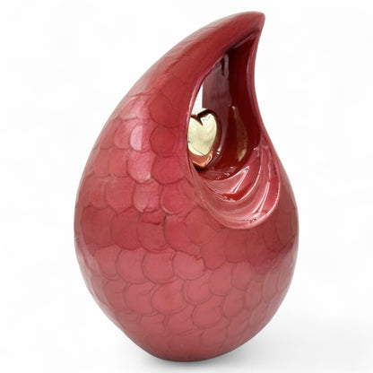 Red Cremation Urn – Personalized Adult Urn for Human Ashes (220 Cubic Inches) with Velvet Bag – Elegant Memorial Urn