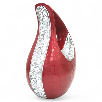 Red Cremation Urn – Personalized Adult Urn for Human Ashes (220 Cubic Inches) with Velvet Bag – Elegant Memorial Urn