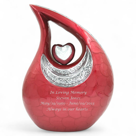 Red Cremation Urn – Personalized Adult Urn for Human Ashes (220 Cubic Inches) with Velvet Bag – Elegant Memorial Urn