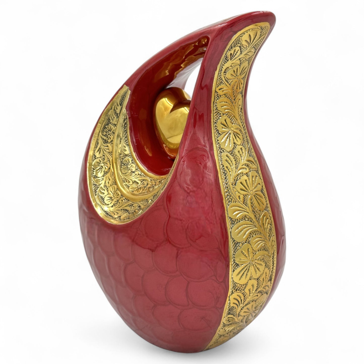 Red Teardrop Cremation Urn with Gold Heart – Personalized Memorial Urn for Adult Ashes – Engraved Funeral Urn – Elegant Keepsake