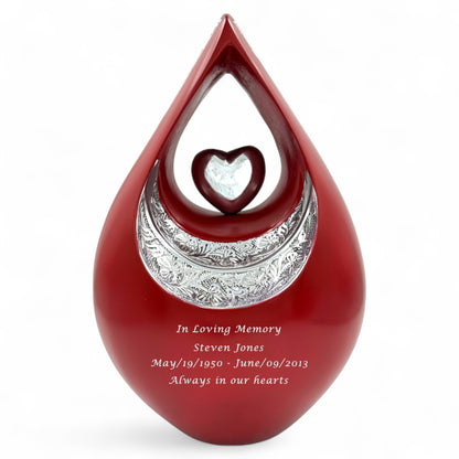 Personalized Red Teardrop Cremation Urn for Ashes – Matte Finish Adult Memorial Urn