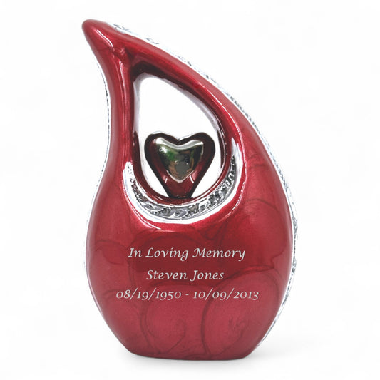 Red Teardrop Keepsake Urn – Small Mini Urn for Ashes – Perfect for Sharing with Family