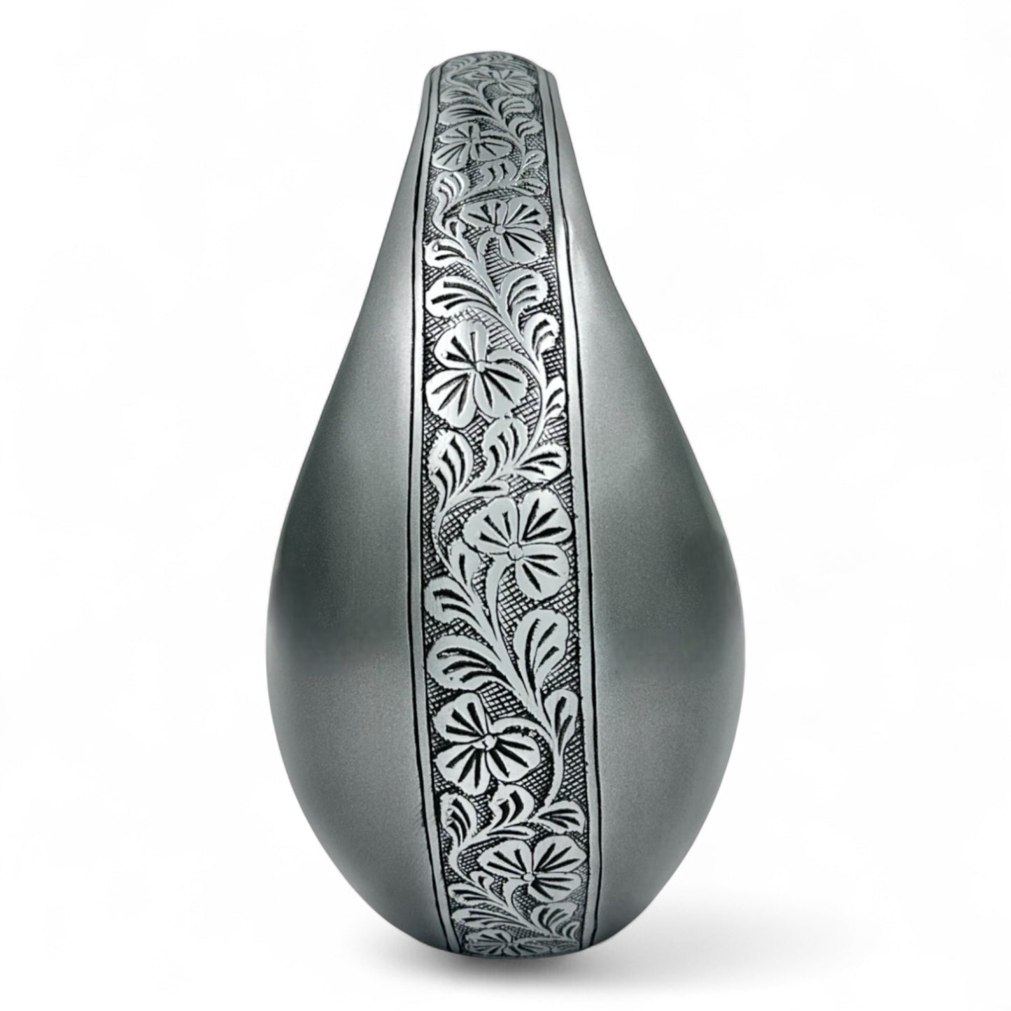 Silver Teardrop Cremation Urn with Heart – Engraved Adult Urn for Human Ashes – Personalized Memorial & Funeral Keepsake Urn with Velvet Bag
