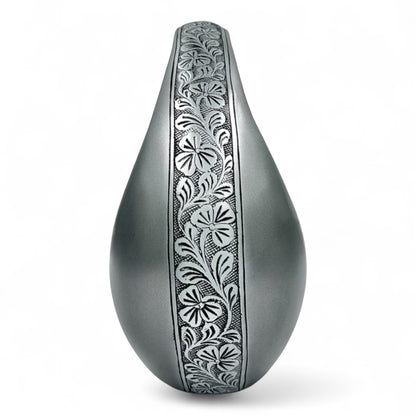 Silver Teardrop Cremation Urn with Heart – Engraved Adult Urn for Human Ashes – Personalized Memorial & Funeral Keepsake Urn with Velvet Bag